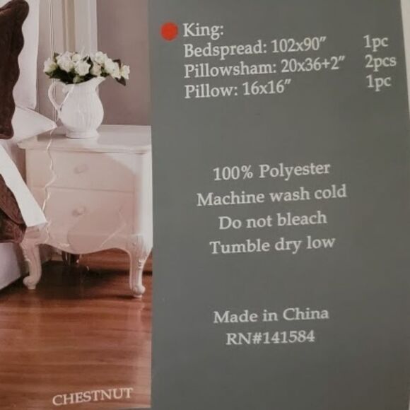 SERENTA- Chestnut Colored Flannel Quilted Coverlet Set- King Size - Picture 5 of 5